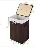 Rectangle Bamboo Hamper Laundry Basket Washing Cloth Bin Rangier Lid Brown