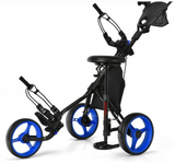 3 Wheels Folding Golf Push Cart With Seat Scoreboard And Adjustable Handle-Blue/black