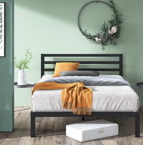 Twin Metal Platform Bed Frame/ Wooden Slat Support / with Headboard, mattress not included