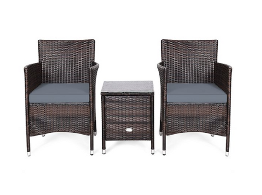 Metal Frame Patio Conversation Set with Grey Cushions Included - 3-Piece *UNASSEMBLED/IN BOX* - HW63850gr