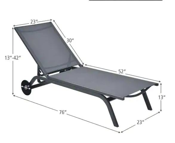 Goplus Outdoor Lounge Chair Chaise Reclining Aluminum Fabric Adjustable Gray
