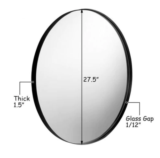 27.5" Modern Metal Wall-Mounted Round Mirror, Black Frame