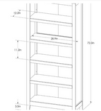 72" Carson 5 Shelf Bookcase, assembled, rustic walnut