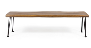 Solid wood bench, rustic metal legs, indoor / outdoor, acacia wood