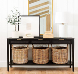 Woven Drawer Console Table Black, assembled
