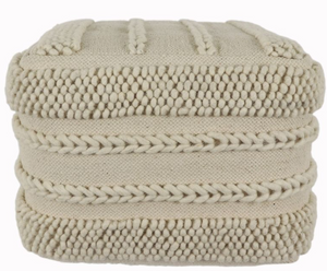 100% Cotton Square Pouf, Ivory