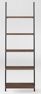 72" 5 Shelf Leaning Bookshelf, walnut in color