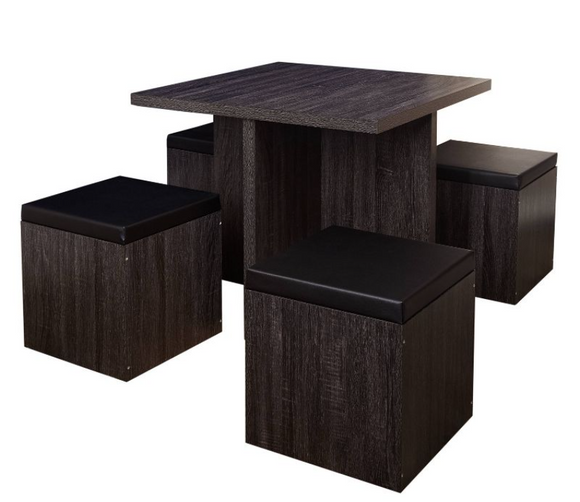 Simple Living Baxter Table with Storage Ottomans 5-piece Dining Set, Black, Assembled