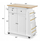 Rubber Wood Countertop Rolling Kitchen Island Cart, assembled