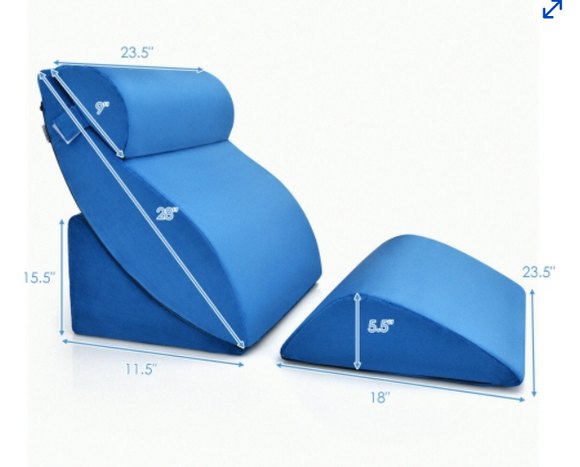 4 PCS Bed Wedge Pillow Incline Head Support Rest Memory Foam Blue