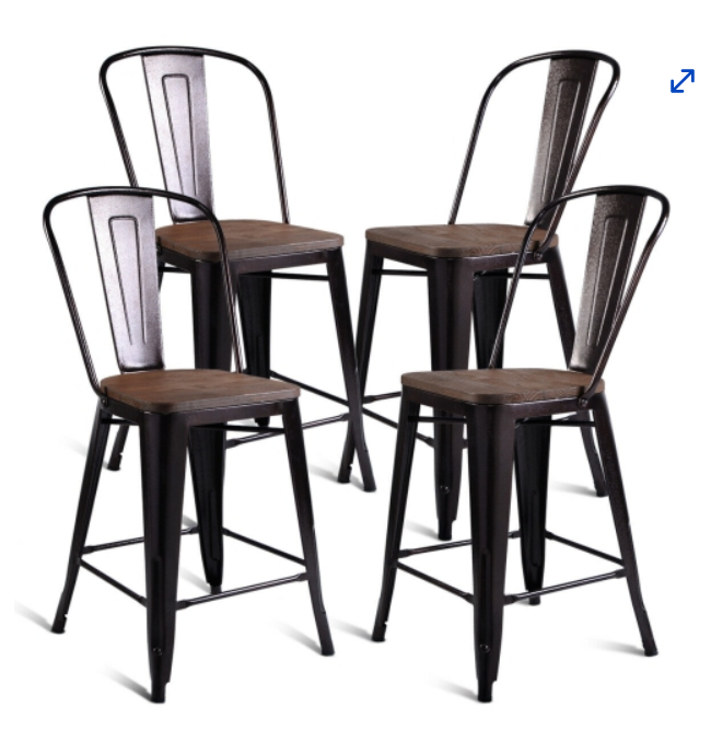Set of 4 Metal Wood Counter Stool Kitchen Dining Bar Chairs Rustic, scratch & dent 1 chair