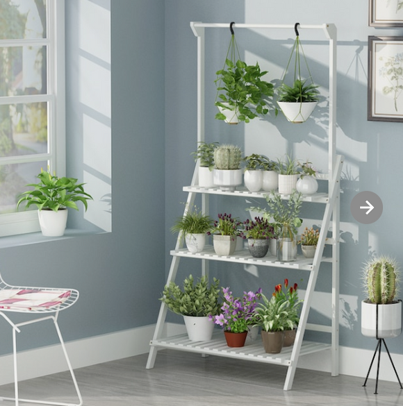 Folding Plant Stand with Hanging Rod