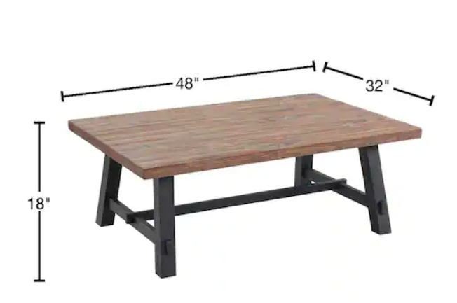 AUSTIN 48 in. Brown/Black Large Rectangle Wood Coffee Table