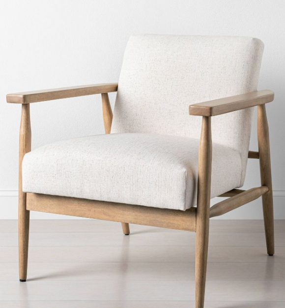 Upholstered Natural Wood Accent Chair, Oatmeal