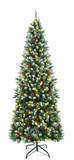 Pre-Lit Artificial Pencil Christmas Tree With Pine Cones And Red Berries-7 Ft CM23667US