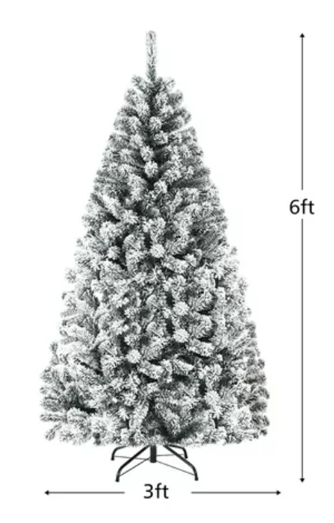 6ft Premium Snow Flocked Hinged Artificial Christmas Tree Unlit w/ Metal Stand, cm22067