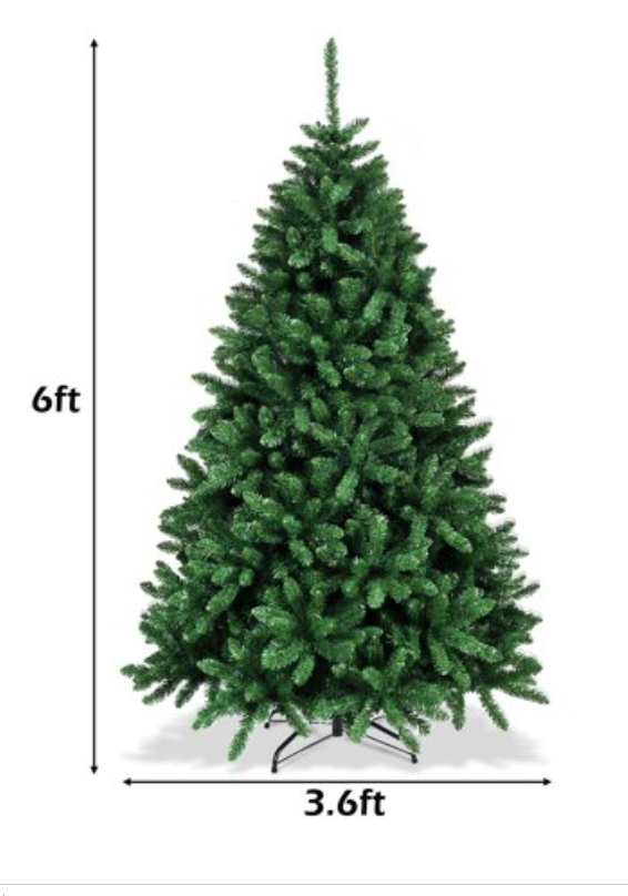 6ft, Unlit, Hinged Artificial Christmas Tree Unlit Douglas Full Fir Tree w/ 1355 Tips, cm22064