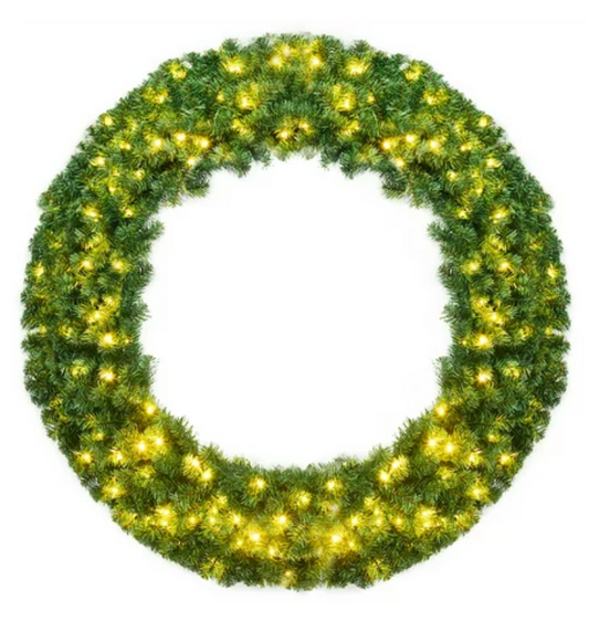 48'' Pre-lit Cordless Artificial Christmas Wreath 714 Tips w/ 200 LED Light&Timer, CM22821