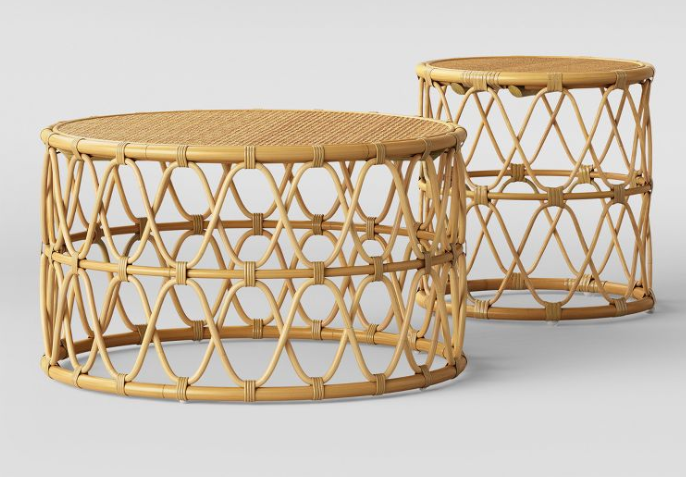 2 pc set, Round Coffee and Side Table Set Natural