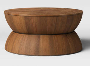 Round Natural Wood Turned Drum Coffee Table Brown