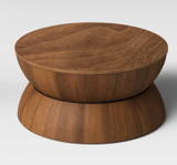 Round Natural Wood Turned Drum Coffee Table Brown