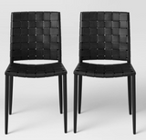2 Piece Set, Woven Leather Metal Base Dining Chair