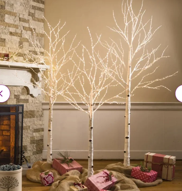 Pre-Lit Birch Tree Set Of 3, Perfect Christmas Decoration For Indoor And Outdoor Use