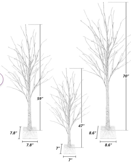 Pre-Lit Birch Tree Set Of 3, Perfect Christmas Decoration For Indoor And Outdoor Use