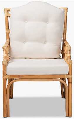 Modern and Contemporary Natural Finished Rattan Armchair, cushion not tufted as per image