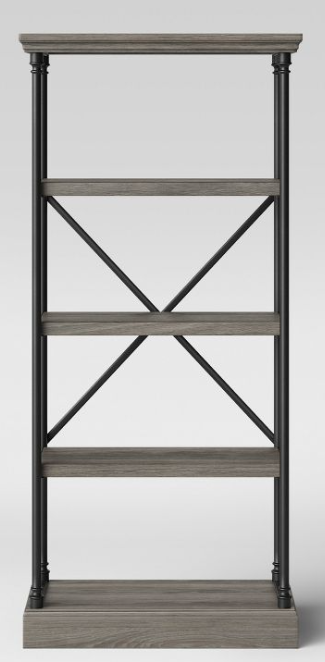 Cast Iron Bookcase, Black frame, light brown shelves