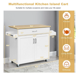 Rolling Kitchen Island Cart with Towel and Spice Rack, white, fully assembled, small scratch & dent