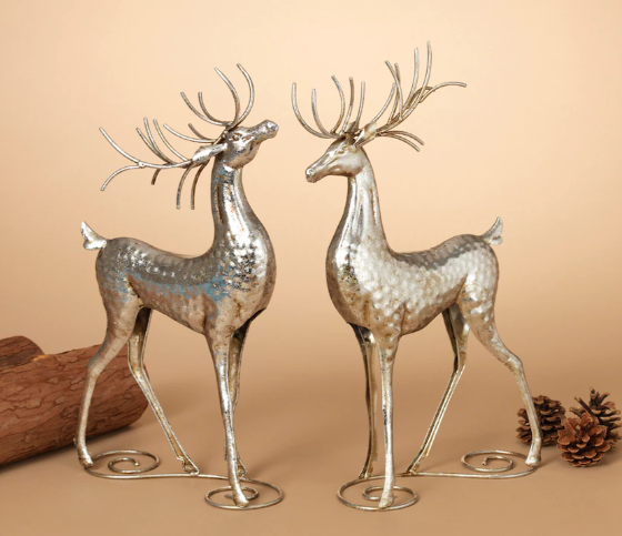 16``Holiday Memories Silver Deer Metal Figurines, 2 piece set