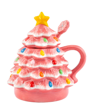 Mr. Christmas Nostalgic Tree Mug With Topper And Spoon- pink