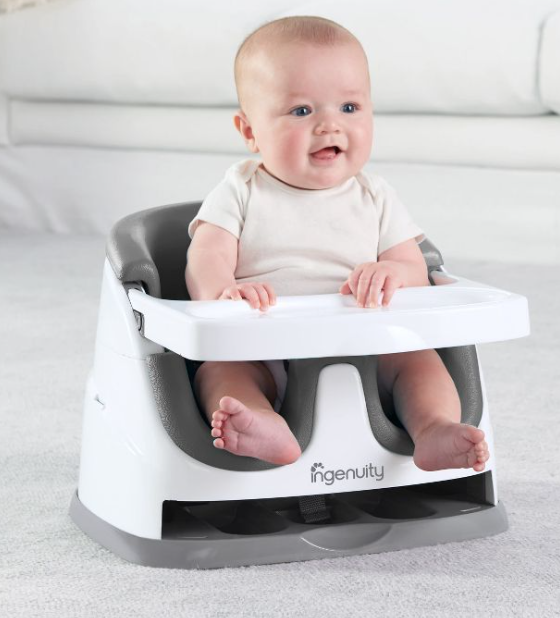 Ingenuity Baby Base 2-in-1 Booster Feeding and Floor Seat with Self-Storing Tray