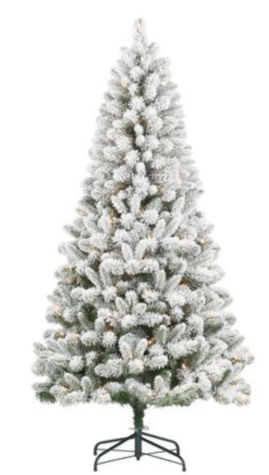 Holiday Time 6.5' Pre-lit Flocked Frisco Pine Christmas Tree, Green