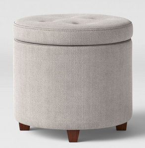 Round Tufted Storage Ottoman Textured Weave Gray