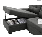 Sleeper Sectional Sofa - Medium Grey, assembled, 2 Usb ports, pull out sleeper