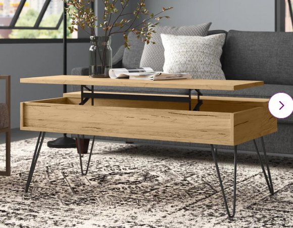 Lawlor Lift Top Coffee Table with storage, natural oak in color, very minor dent