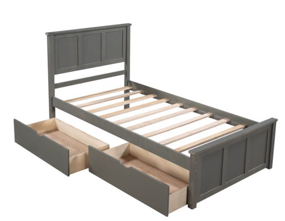 Twin Size Platform Bed with Two Drawers, grey, SPECIAL in box, scratch & dent