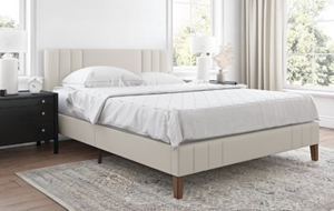 Upholstered Platform Bed Frame, King, Linen, SPECIAL in Box, Color Shell