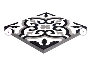 Fiore 8”x8" cement field tile in white-black-grey, 1 case