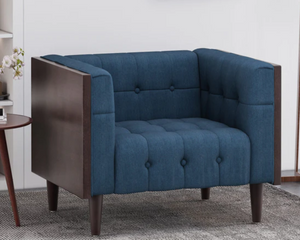 44.5`` Contemporary Tufted Club Chair, Extra Wide, blue, dark walnut, scratch & dent