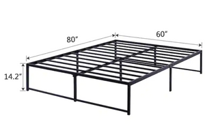 Queen size Bed Frame, 60" W, Metal, No Box Spring Needed, Heavy Duty Steel Slat Support, Black
