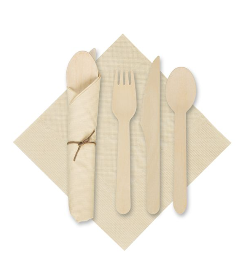 SPECIAL, CaterWrap Kraft Napkins with Wood Cutlery 100 ct.