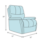 Velvet manual recliner with cup holders,  blue