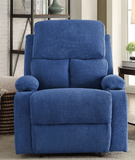 Velvet manual recliner with cup holders,  blue