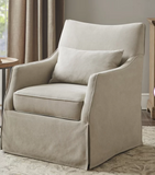 Light Grey, Martha Stewart London Farmhouse Skirted Swivel Chair with Lumbar Pillow