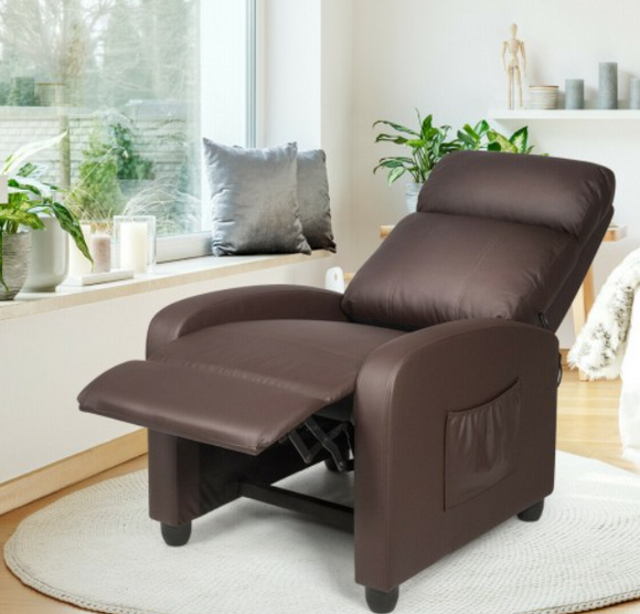 Recliner Massage Wingback Single Chair with Side Pocket, brown