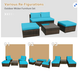 5PCS Patio Rattan Wicker Furniture Set , assembled, turquiose
