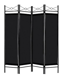 4 Panel Room Divider Privacy Screen Home Office Fabric Metal Frame, Black